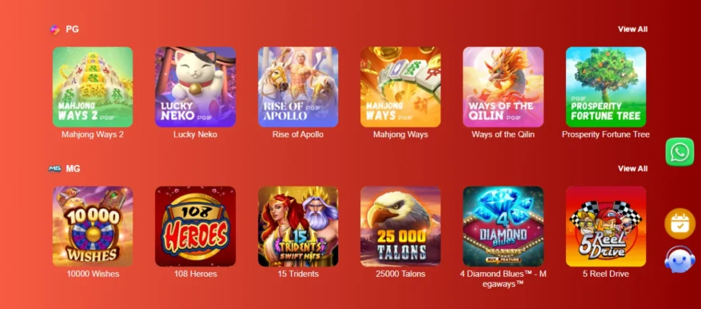 777B Game - Online Casino Slot Games Menu showing PG and MG slot games like Mahjong Ways 2, Lucky Neko, Rise of Apollo, 10000 Wishes, 108 Heroes, and more.