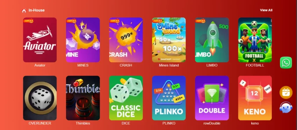 777B Game in-house games collection including Aviator, Mines, Crash, Dice, Plinko, and more