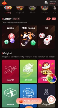 92Star Game lottery and original games menu showing WinGo, Moto Racing, K3, Aviator, Cricket, Chicken Road, Javelin, and more options
