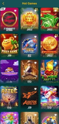 BN55 Game hot games menu showing Aviator, Fortune Gems, Piggy Bank, Zombie Party, and other trending games