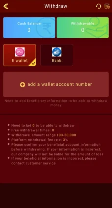 Dream17 withdraw screen showing cash balance, bank and e-wallet withdrawal options.