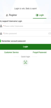 Mwin Game login page showing username, password, and login options