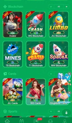 TD777 game interface showing blockchain, cards, and sports categories.