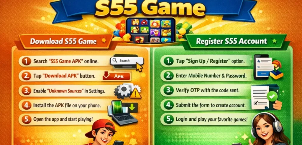 S55 Game Download: Best Earning Opportunity in Pakistan 2026 3 How to Download and Register the S55 Game step-by-step guide image with APK install and sign up process
