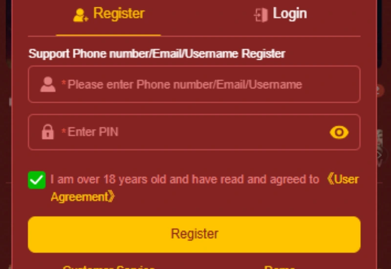 777Tez Game registration screen with phone number, email, and PIN fields