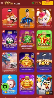 777Tez Game app screenshot showing popular games like Fortune Rabbit, Dragon Tiger, and Super Ace