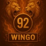 Fiery illustration of two roaring lions facing outward with number 92 and the word Wingo in bold text."