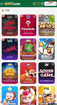 GO177 hot games collection including Aviator, Parachute, Chicken Road, Squid Game, Fortune Gems and more.