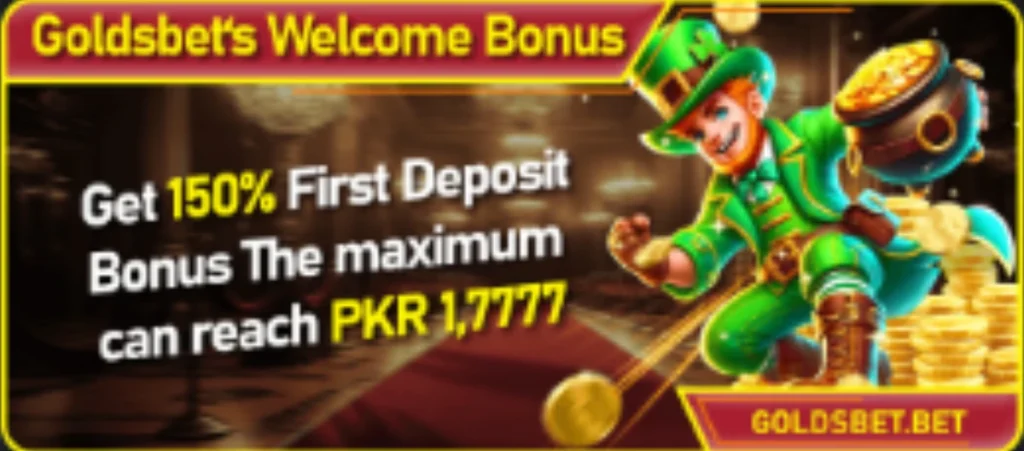 Gold Bet welcome bonus banner offering 150% first deposit bonus up to PKR 1,7777