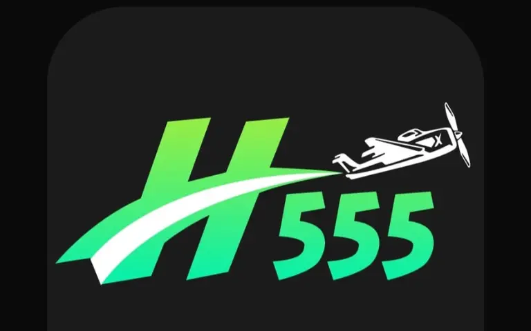 H555 Game official logo with bold green text and airplane graphic