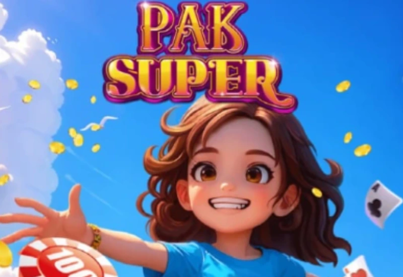 PakSuper game main banner featuring a happy character with coins and cards