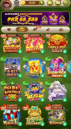 PakSuper game screenshot showing popular slot games and jackpots in the app.