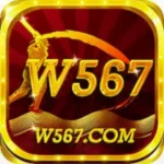 W567 Game golden logo with shining design and official website link.