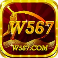 W567 Game golden logo with shining design and official website link.