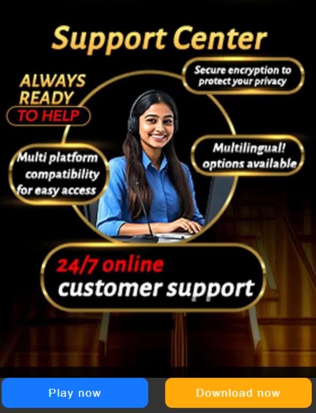 W567 Game support center banner showing a smiling female customer support representative with a headset, highlighting 24/7 online assistance, secure encryption, multilingual options, and multi-platform compatibility.