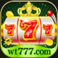 WT777 online slot machine logo featuring a golden crown, shining lights, and triple red 7 symbols with the website wt777.com displayed below.