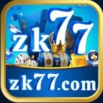 ZK77 Game logo featuring playing cards, dice, and casino chips with the website zk77.com.