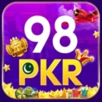 98PKR Game logo featuring vibrant design, gold elements, and gaming icons.