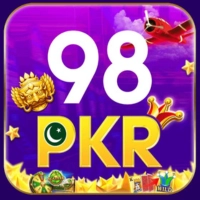 98PKR Game logo featuring vibrant design, gold elements, and gaming icons.