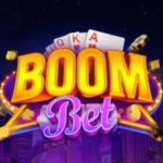 Boom Bet Game logo featuring poker cards and casino background.
