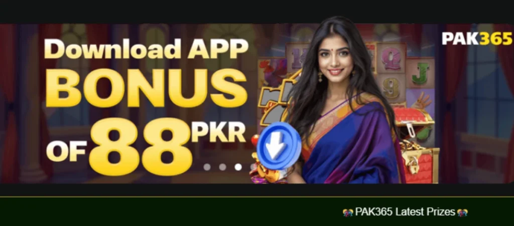 PAK365 Game download bonus offer showing 88 PKR reward for new users.