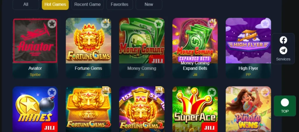 PAK365 Game hot games collection featuring Aviator, Fortune Gems, Money Coming, and other popular slot games with colorful and engaging icons.