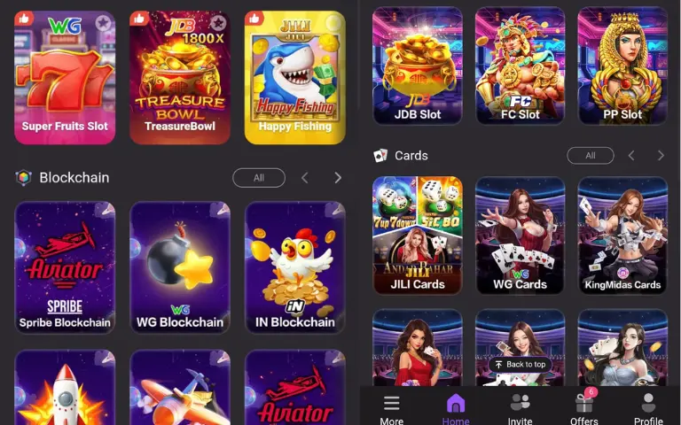 Q789 Game app interface showing slot, blockchain, and card game options like Aviator, WG Blockchain, and JILI Cards.