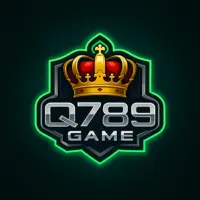 Q789 Game logo with a golden crown and neon green border design on a dark background.