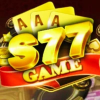S77 Game logo with golden cards and bright design