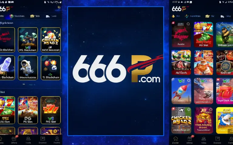 666P Game Download Best Earning APK For Pakistani Users 2 Screenshot showing the 666P.com app interface with various game icons on both sides and the 666P.com logo in the center over a blue galaxy-style background.
