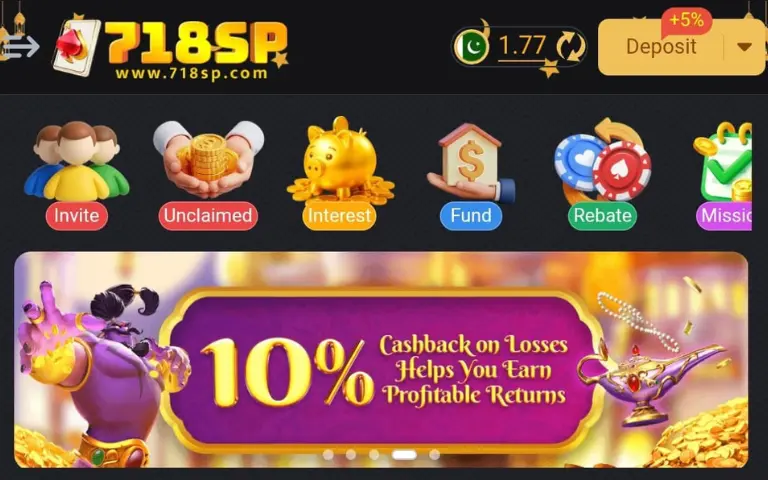 718SP Game Download Best(Online Earning App) in 2025 4 718SP promotional banner showing a smiling woman holding playing cards with a referral offer of earning 10% Bonus