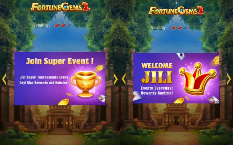 WA777 Game Download Best (Online Earning APK) in 2026 5 Fortune Gems 2 game screens showing Super Event announcements, daily JILI tournaments, and reward offers.
