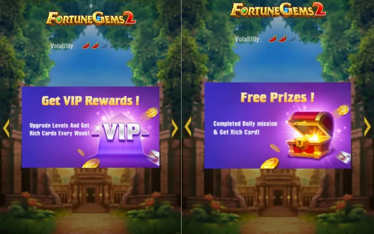 WA777 Game Download Best (Online Earning APK) in 2026 4 Fortune Gems 2 game screen showcasing VIP rewards, free prizes, daily missions, and rich card bonuses.