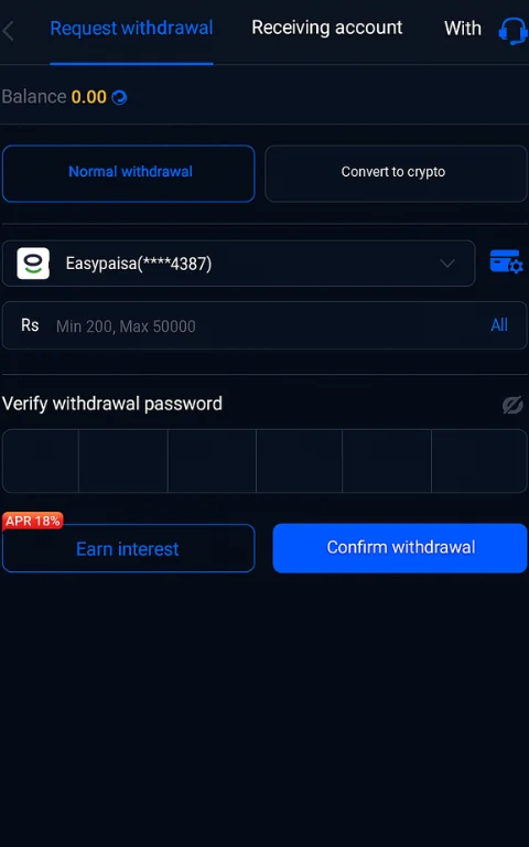 PAK67 Game Download Free Best Pakistani Earning App in 2025 4 PAK67 Game withdrawal screen showing Easypaisa withdrawal option, balance details, and withdrawal password verification section.
