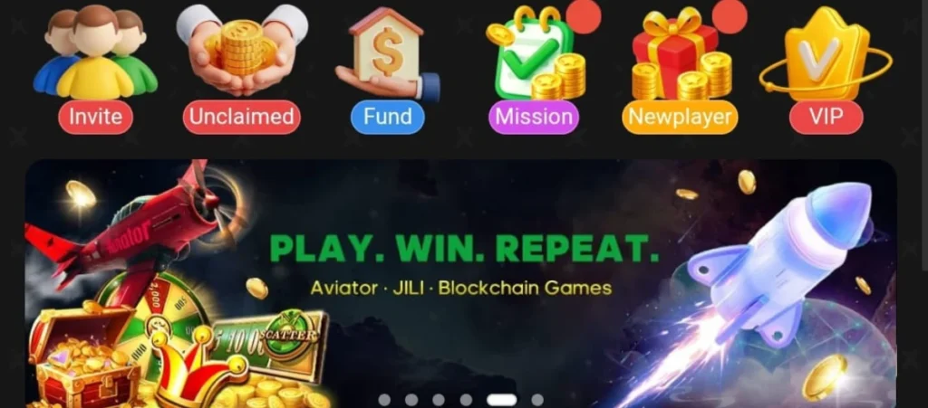 9win Game Download |Latest Earning App| in Pakistan 2026 2 9win Game homepage interface showing invite, fund, mission, new player, VIP icons, and a promotional banner with Aviator and rocket-themed graphics