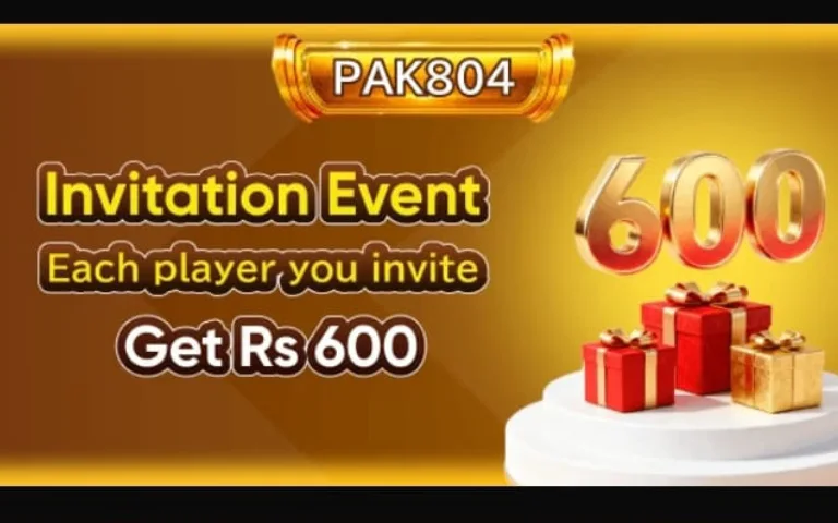 PAK804 Game Download Best (Online Earning App) in 2025 2 PAK804 invitation event banner showing Rs 600 reward for each invited player with gift boxes displayed.