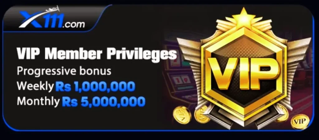 1947 Game Download Best Online Earning APK in 2026 3 VIP Member Privileges banner showing X111.com logo, a golden VIP badge, and promotional bonuses including weekly Rs 1,000,000 and monthly Rs 5,000,000.