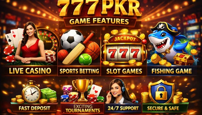 777PKR Game Download Latest Version V 6.2.13 3 777PKR game features image showing live casino, sports betting, slot games, fishing game, jackpot, fast deposit, 24/7 support, and secure gameplay icons.