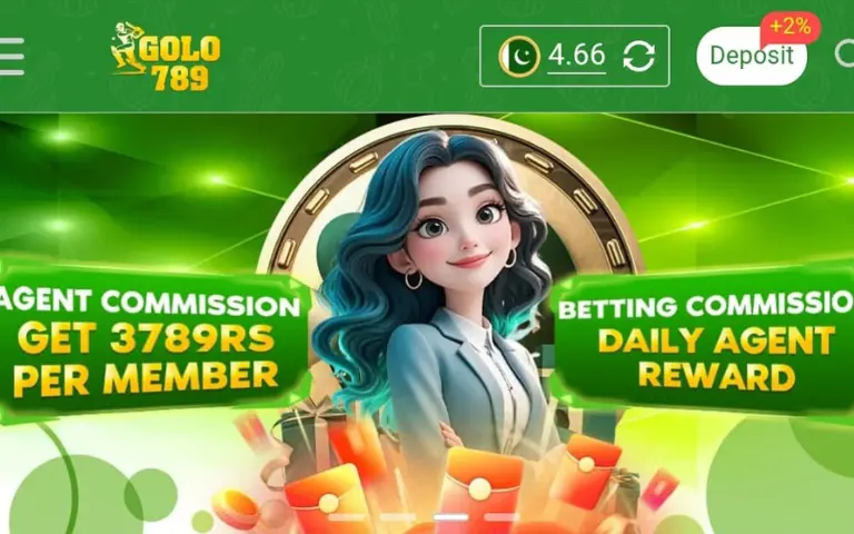 Golo789 Game Download Best (Real Earning APK) in 2025 5 A promotional banner for the Golo789 platform featuring an animated female character with blue hair, highlighting agent and betting commission rewards.