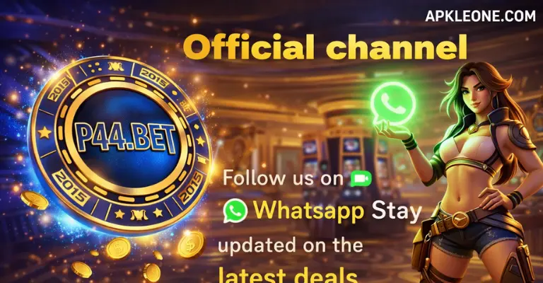 P44Bet Game Download Best (Real Earning Platform) in 2026 3 P44bet game official channel banner showing the game logo, WhatsApp icon, and a female character promoting updates