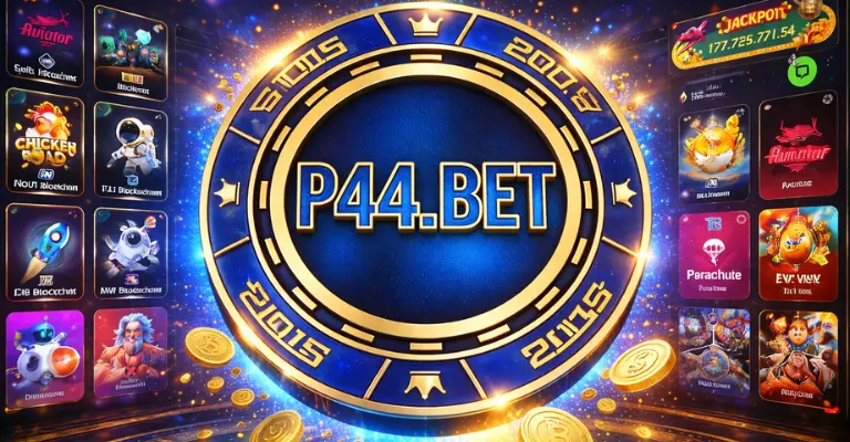 P44Bet Game Download Best (Real Earning Platform) in 2026 2 P44BET game interface showing a blue and gold casino-style logo surrounded by multiple colorful game icons and jackpot visuals