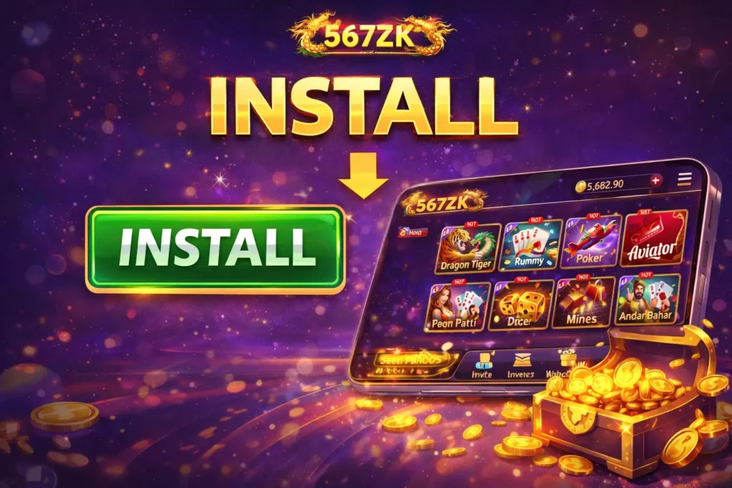 567ZK Game APK Download & Honest Review 2026 5 567ZK Game install screen showing install button and mobile app interface with popular games
