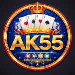 AK55 Game Download Real Earning App In 2026 1 AK55 Game casino logo with golden crown, playing cards, poker chips and bold AK55 text in a round badge design