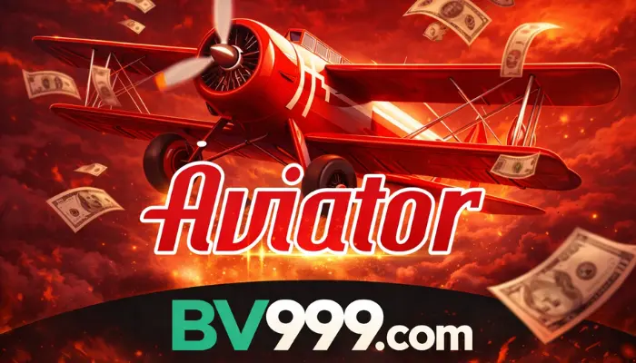 BV999 Game: Trusted Pakistani Platform to Earn Rewards 2 A red Aviator game airplane flying with dollar bills in the background, featuring the BV999.com logo below.