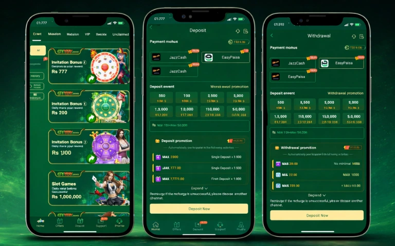 CT777 Game Download Best Earning App In 2026 2 CT777 casino game app interface showing bonus offers, deposit options, and withdrawal methods on three mobile screens