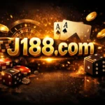 J188 Game Download Earning App (Latest Version 2026) 1 J188 Game golden 3D logo with casino chips, dice, playing cards, and glowing coins on a dark background.