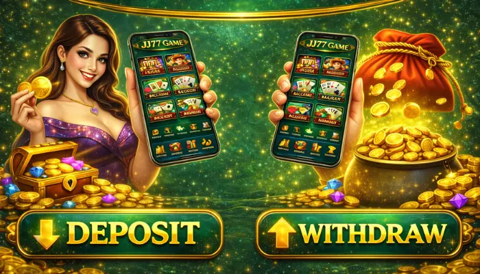JJ77 Game Download APK Free Earning App In Pakistan 4 This image displays the main interface of JJ77 Game, featuring a wide variety of casino-style games including 777 Slots, Dragon Jackpot, Poker, Deluxe Baccarat, IDN Domino, and Rummy. The interface highlights colorful game icons, attractive visuals, and a promo section, giving users a clear overview of available games and entertainment options within the JJ77 Game app.