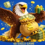 KK Eagle Game Download |Latest Version v1.1.64| in Pakistan 2026 1 KK Eagle Game mascot eagle holding money bag, coins, and cash with a gift box on a blue background.