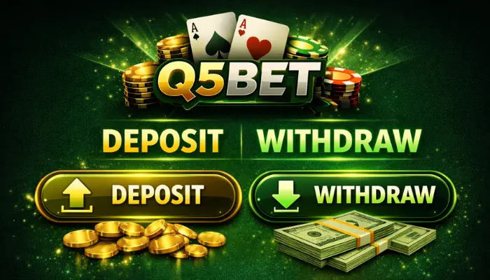 Q5Bet Game Download APK |Latest Version V1.1.64| in 2026 7 "Q5Bet game banner showing fast deposit and instant withdrawal options, mobile app interface with cash, coins, and wallet icons on dark green background."