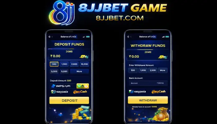8JJBet Game Download (Real Earning App)2026 4 8JJBet Game deposit and withdraw screen with Easypaisa and JazzCash payment options